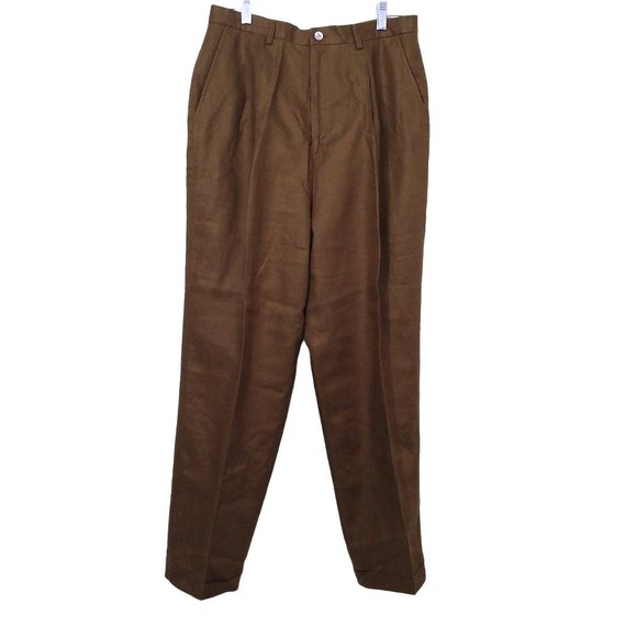 Y2K Classiques Linen Pant Trouser Petite-14 Pockets Pleated High Rise Taper Cuff - Picture 3 of 11